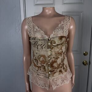 Vintage Y2k Per Se top Shirt 2 Tank Lace Sheer Floral Top Blouse Button SS29
